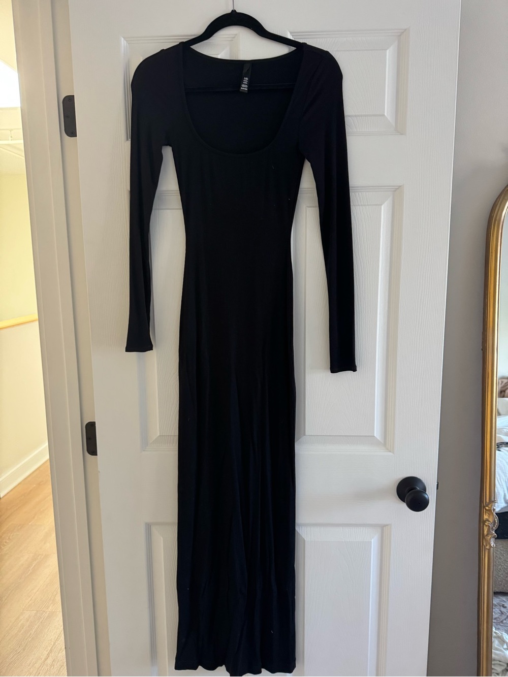 SKIMS Black Long Sleeve Scoop Neck Maxi Dress